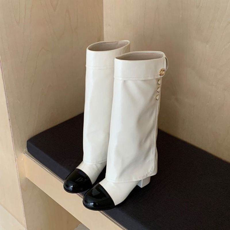 Knee High Sock Women - أحذية طويلة أنيقة باللونين الأسود والأبيض