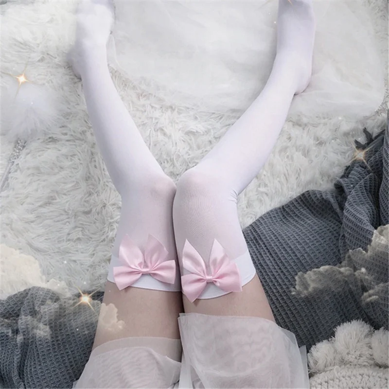 Thigh High Sock Stay Up - مثير المرأة الجوارب الوردي القوس البقاء