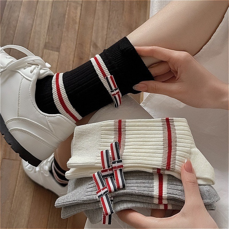 Cotton Crew Sock Pack - جوارب نسائية مخططة من القطن الممشط،